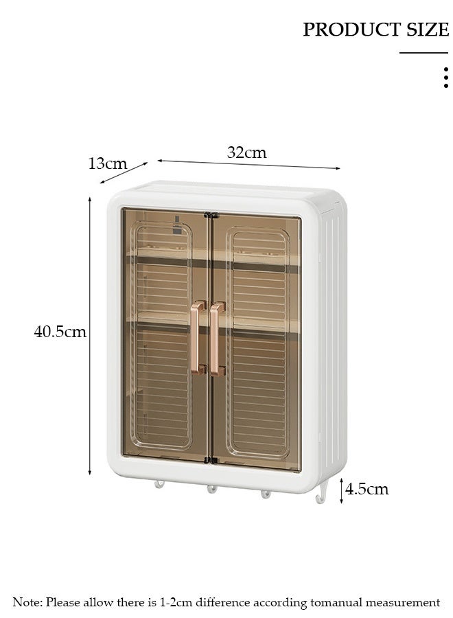 DUNISO 3 Tier Bathroom Kitchen Wall Mounted Shelves Rack with Hooks Bar Wall Storage Cabinet,White Kitchen Wall Organizer, No-Trace No Drilling Spice Rack Cosmetic Organiser for Bathroom Kitchen - Image 2