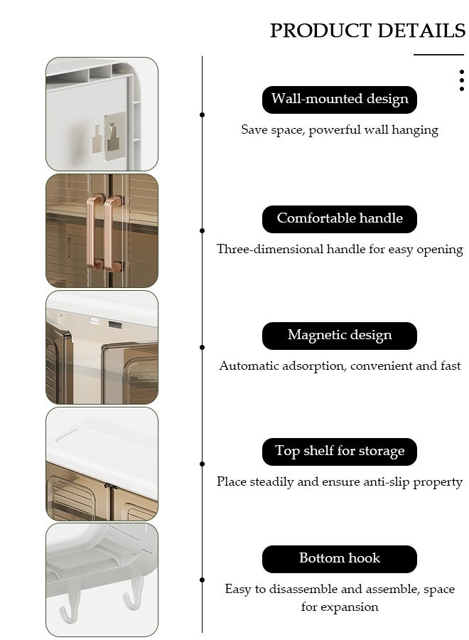 DUNISO 3 Tier Bathroom Kitchen Wall Mounted Shelves Rack with Hooks Bar Wall Storage Cabinet,White Kitchen Wall Organizer, No-Trace No Drilling Spice Rack Cosmetic Organiser for Bathroom Kitchen - Image 3