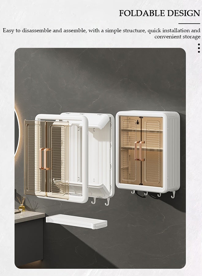 DUNISO 3 Tier Bathroom Kitchen Wall Mounted Shelves Rack with Hooks Bar Wall Storage Cabinet,White Kitchen Wall Organizer, No-Trace No Drilling Spice Rack Cosmetic Organiser for Bathroom Kitchen - Image 5