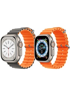 IAF Silicone Ocean Band Strap for Apple Watch Ultra 8 49mm Gray/Orange Double Side Strap with Orange Single Color Strap Set of 2 