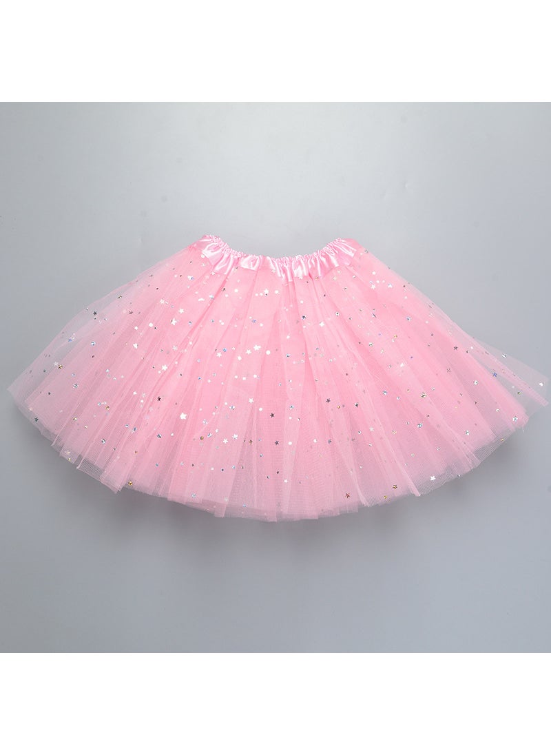 Generic Childrens tutu skirt princess sequins three-layer 6-piece mesh skirt tutu gauze skirt tutu children Pink 