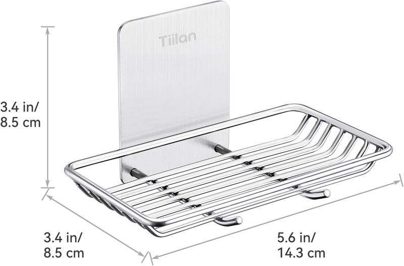 Tiilan Self Adhesive Bar Soap Dish for Shower, Bathroom Soap Holder Wall Mount – Stainless Steel, Silver - Image 4