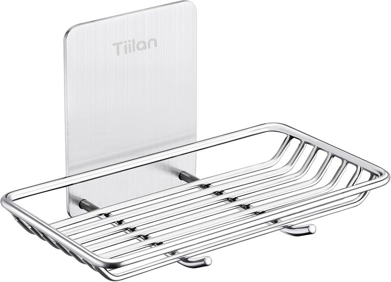 Tiilan Self Adhesive Bar Soap Dish for Shower, Bathroom Soap Holder Wall Mount – Stainless Steel, Silver - Image 1