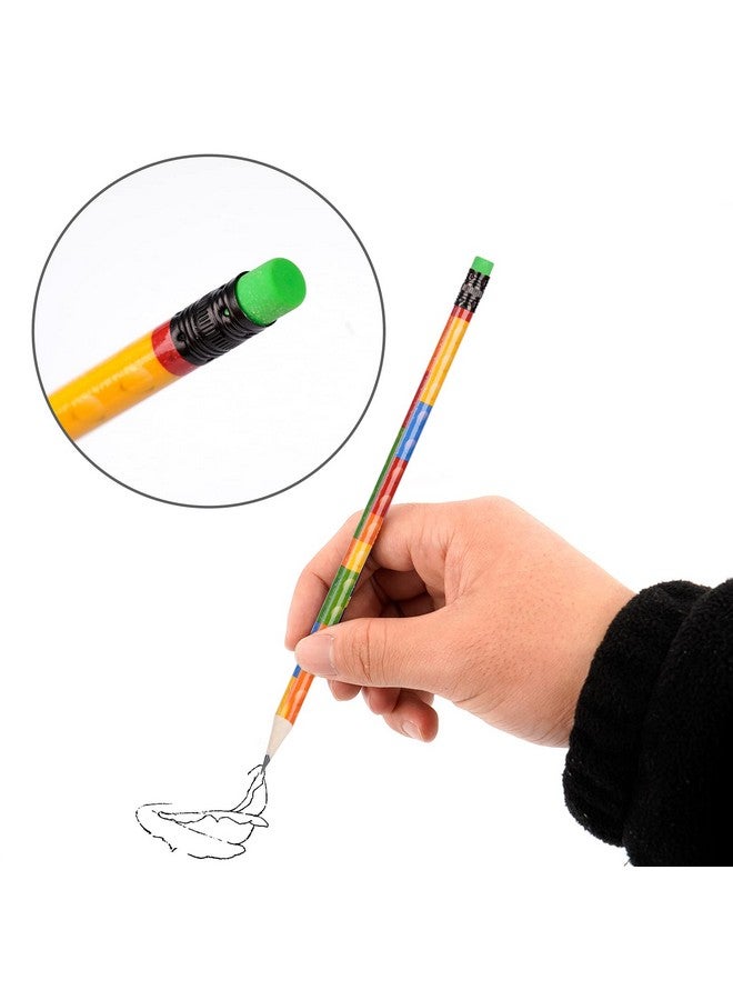 Kolewo4ever 200 Pieces Building Block Wood Pencils Colorful Round Pencils With Top Erasers Kids Birthday Goody Bag Bulk Filler For Exams School Office Sketching Learning Activities (200) - Image 4