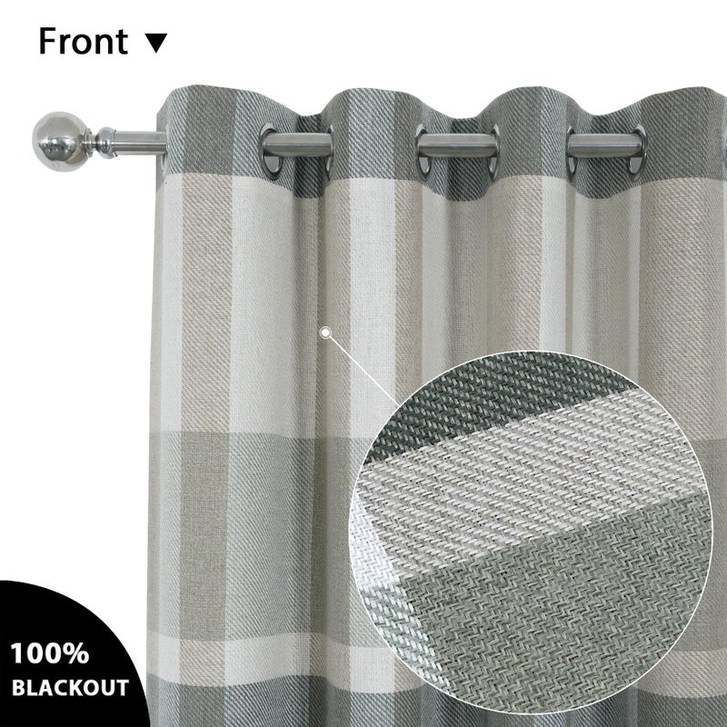 always4u 100% Blackout Plaid Curtains for Bedroom Living Room Woolen Look Sage Green Tartan Grommet Thermal 2 Panels 54 * 84 Sage Green - Image 3
