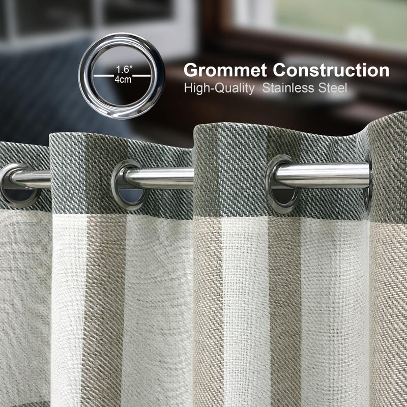 always4u 100% Blackout Plaid Curtains for Bedroom Living Room Woolen Look Sage Green Tartan Grommet Thermal 2 Panels 54 * 84 Sage Green - Image 4