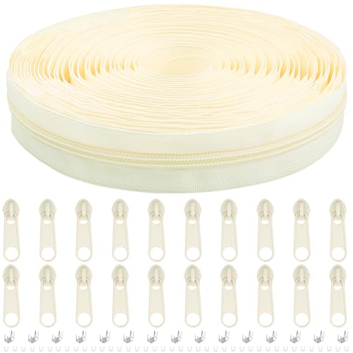 DOITEM 10 Yards Nylon Coil Zipper by The Yards 5 Bulk Zippers for DIY Sewing Craft Bags with Replacement 20PCS Sliders Cream White 5 - Image 1