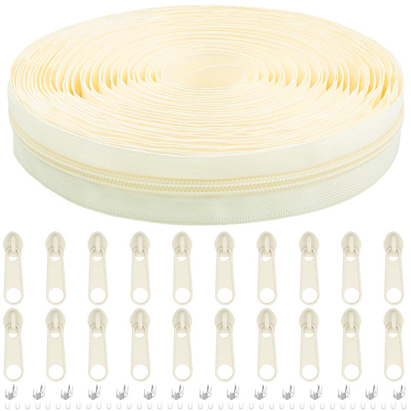 DOITEM 10 Yards Nylon Coil Zipper by The Yards 5 Bulk Zippers for DIY Sewing Craft Bags with Replacement 20PCS Sliders Cream White 5 - Image 3