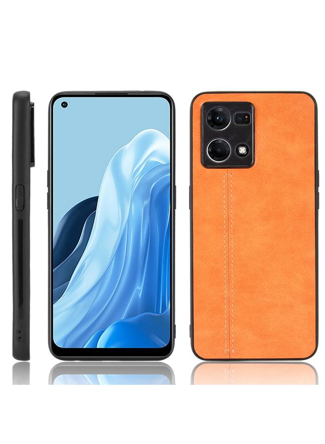 اس-توب جراب لهاتف OPPO Reno7 4G بنقشة جلد البقر المخيطة مصنوع من مادة PC + PU + TPU - Image 1
