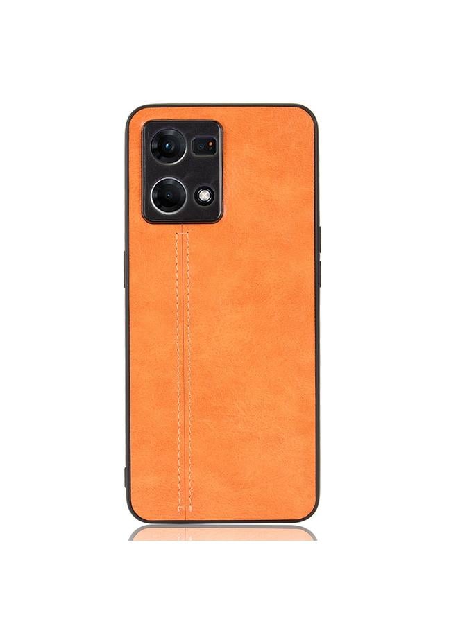 اس-توب جراب لهاتف OPPO Reno7 4G بنقشة جلد البقر المخيطة مصنوع من مادة PC + PU + TPU - Image 2