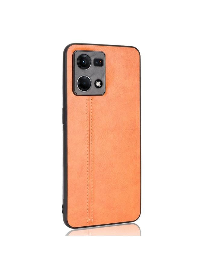 اس-توب جراب لهاتف OPPO Reno7 4G بنقشة جلد البقر المخيطة مصنوع من مادة PC + PU + TPU - Image 3
