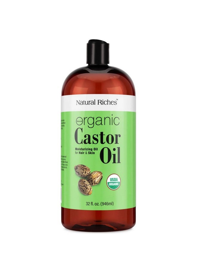 Natural Riches - Natural Riches Organic Castor Oil - Cold Pressed, USDA Certified for Dry Skin, Hair Loss, Dandruff, Hair Growth, and Thicker Eyelashes & Eyebrows - 32 fl. oz. - Image 1
