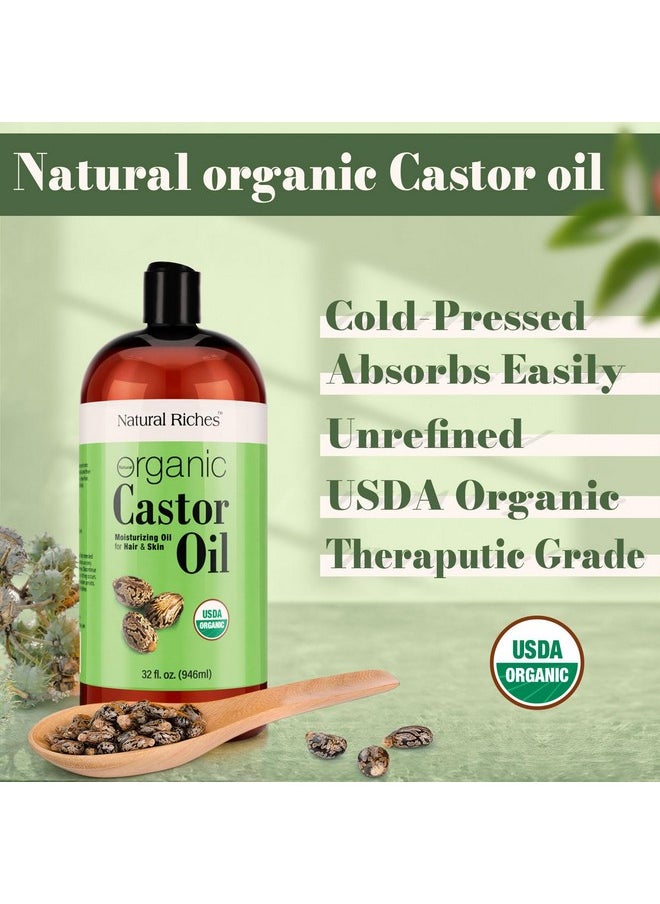 Natural Riches - Natural Riches Organic Castor Oil - Cold Pressed, USDA Certified for Dry Skin, Hair Loss, Dandruff, Hair Growth, and Thicker Eyelashes & Eyebrows - 32 fl. oz. - Image 1