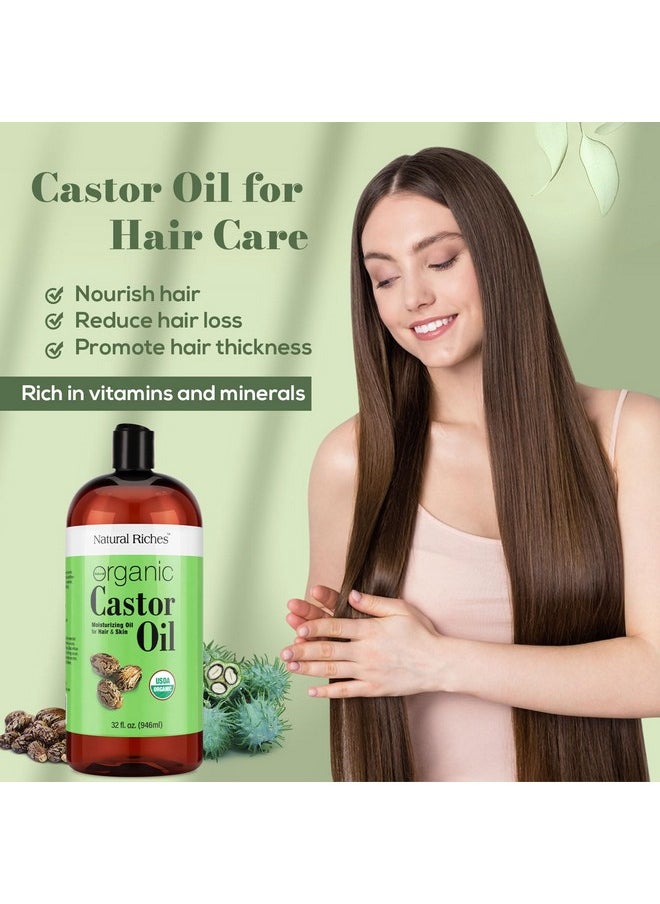 Natural Riches - Natural Riches Organic Castor Oil - Cold Pressed, USDA Certified for Dry Skin, Hair Loss, Dandruff, Hair Growth, and Thicker Eyelashes & Eyebrows - 32 fl. oz. - Image 1