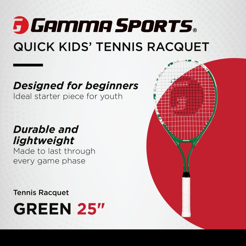 GAMMA Junior Tennis Racquet: Quick Kids 25 Inch Tennis Racket - Prestrung Youth Tennis Racquets for Boys and Girls - 93 Inch Head Size - Green - Image 1