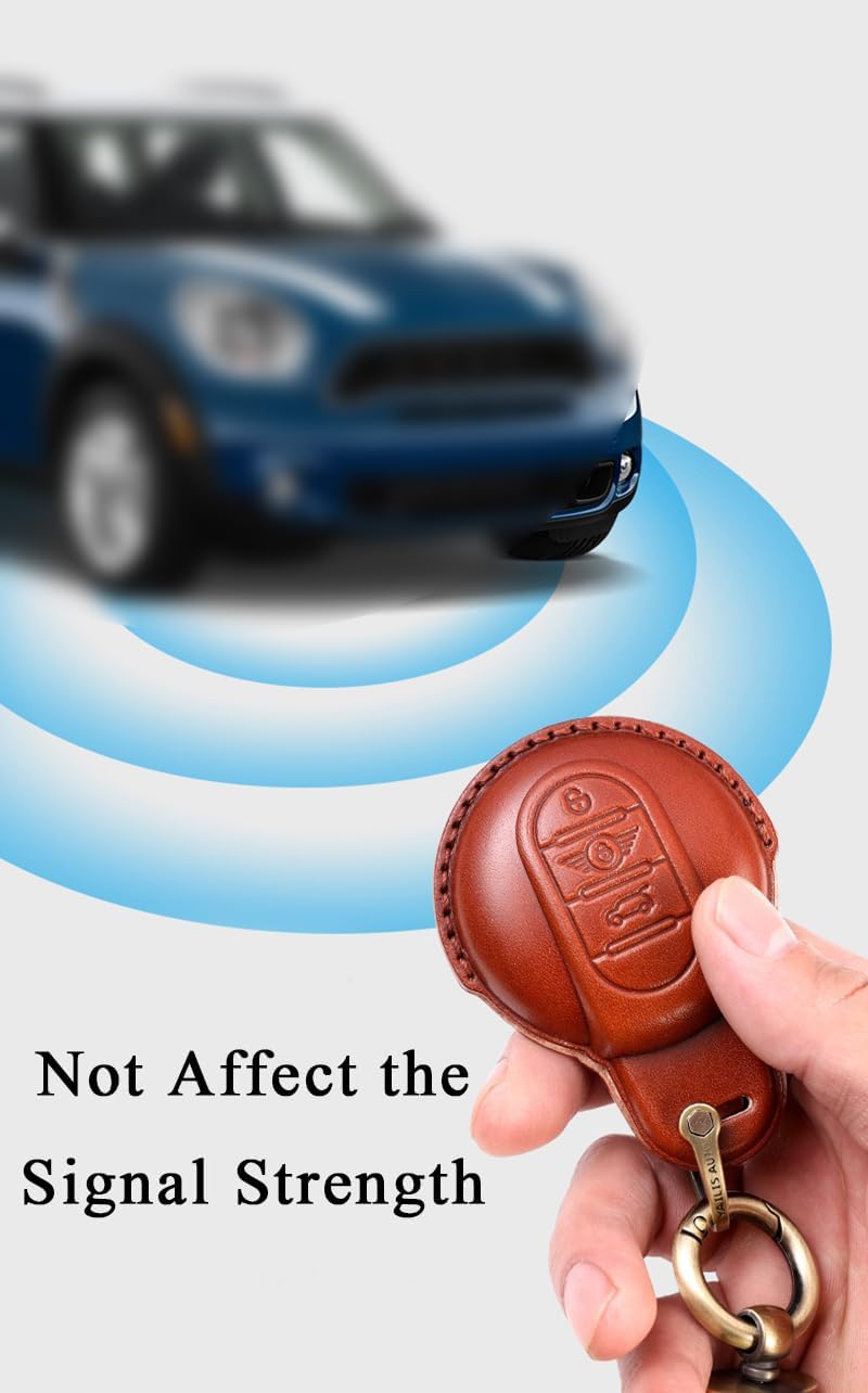 SANRILY Car Key Cover fit for Mini Cooper 2016-2021 Clubman Countryman Hardtop Convertible Keyless Remote Key Holder Leather Key Protective Case with Lucky Cat Keychain Yellow - Image 4