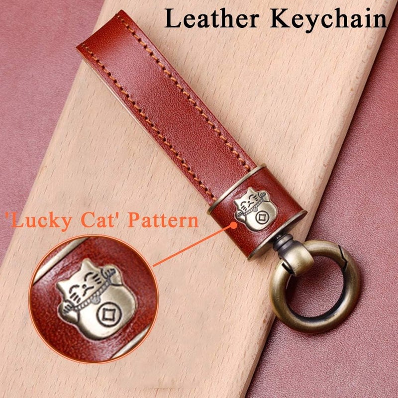 SANRILY Car Key Cover fit for Mini Cooper 2016-2021 Clubman Countryman Hardtop Convertible Keyless Remote Key Holder Leather Key Protective Case with Lucky Cat Keychain Yellow - Image 3