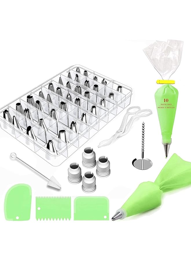 S-TOP 62Pcs Cake Decorating Tools Kit, Diy Icing Piping Cream Reusable Pastry Silicone Pastry Bag With 62 Nozzle Mold For Cake Decorating, Black, Cake Decoration - Image 1