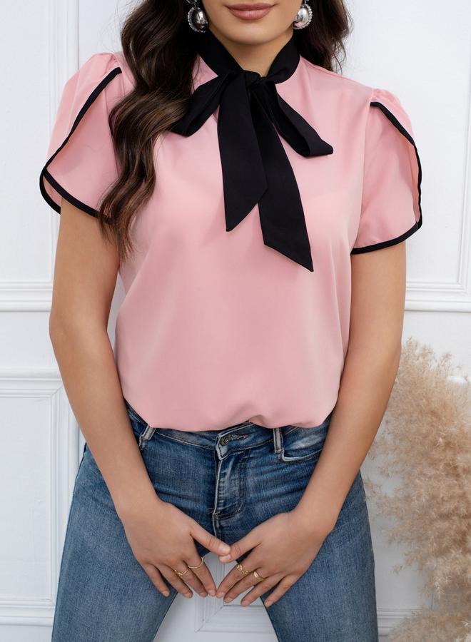 تايك تو بلوزة كاجوال بياقة بأربطة - Image 4