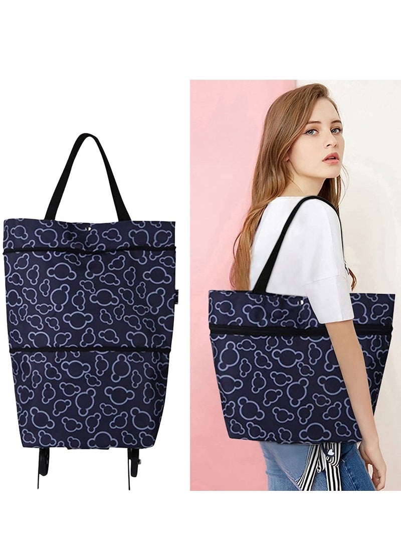 Stylish Foldable Shopping Bag with Wheels - Reusable Oxford Cloth Trolley Bag for Convenient Grocery Shopping and Travel, Large Capacity - Image 1