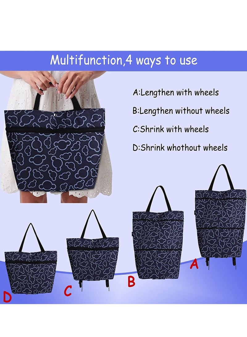 Stylish Foldable Shopping Bag with Wheels - Reusable Oxford Cloth Trolley Bag for Convenient Grocery Shopping and Travel, Large Capacity - Image 2
