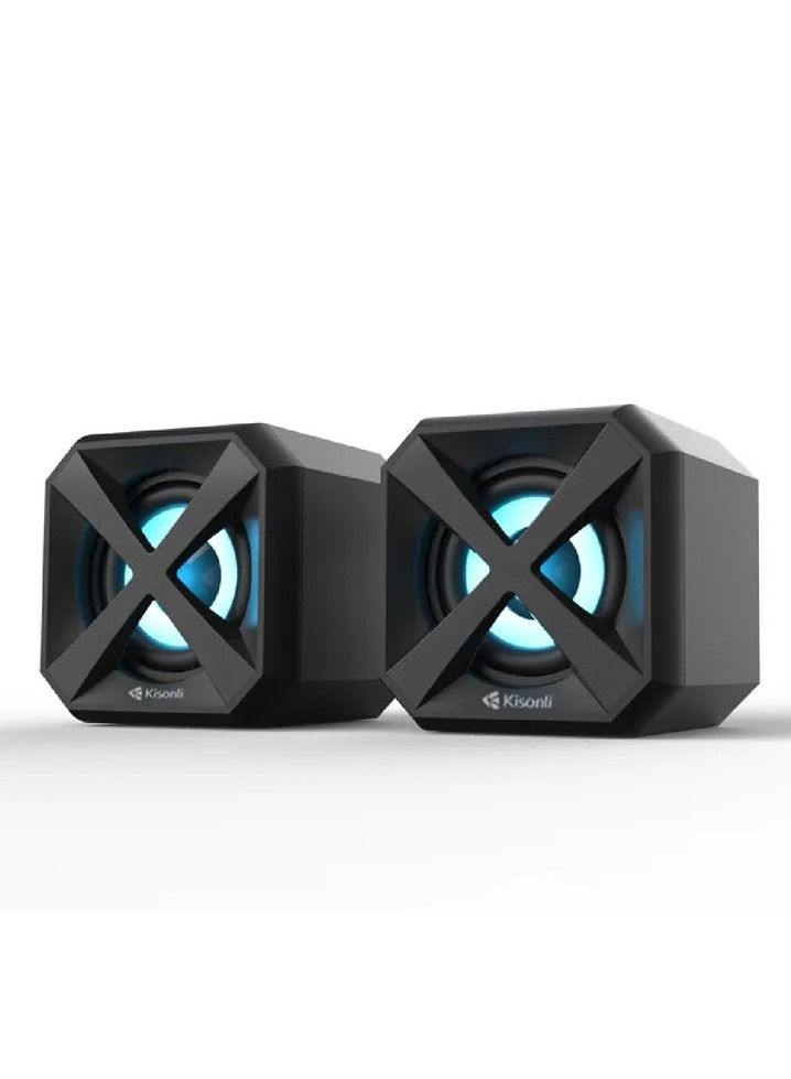 Kisonli Music Mobile Speaker Stereo Surround Sound LED Speaker With Mobile Holding Stand 3W*2 USB/3.5 Jack L-5050 - Image 1