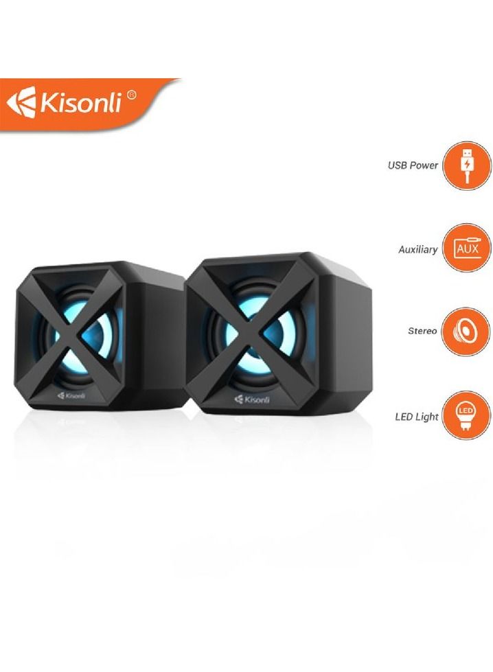 Kisonli Music Mobile Speaker Stereo Surround Sound LED Speaker With Mobile Holding Stand 3W*2 USB/3.5 Jack L-5050 - Image 4