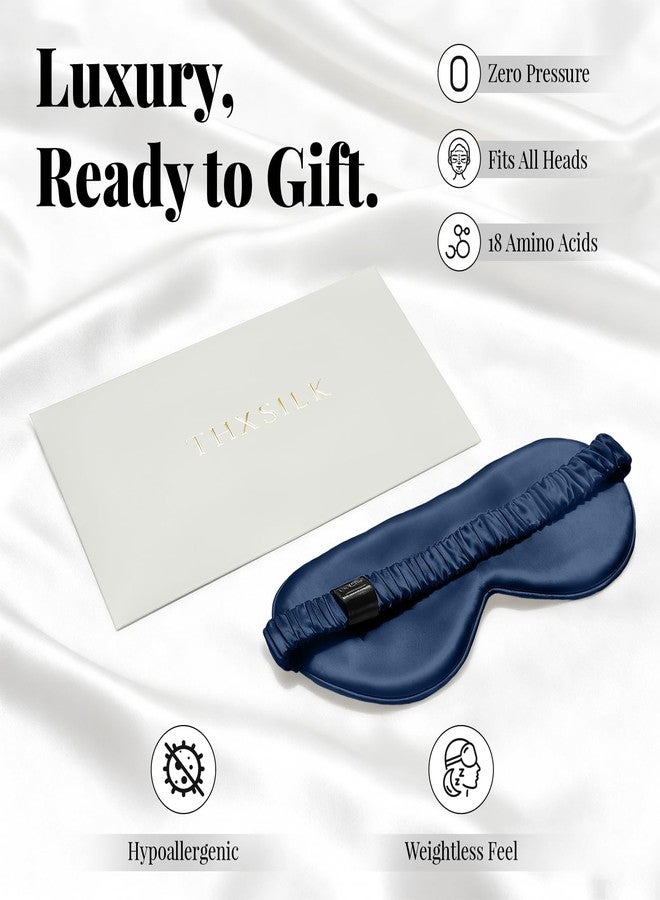 THXSILK 6A+ Grade 25 Momme Silk Sleep Mask, 100% Mulberry Blackout Eye Mask for Sleeping, Soft Lightweight Silk Eye Cover for Women, Men, Travel, Nap, Airplane(4.7×27.5inches, Navy Blue) - Image 2