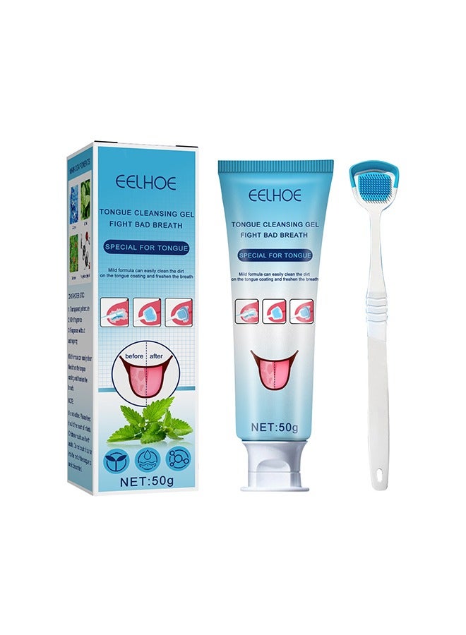 EELHOE Tongue Cleansing Gel Set, Tongue Cleansing Gel with Tongue Brush, Adult Tongue Scraper Scrubber with Cleansing Gel, Easy to Use for Adults and Children - Image 1