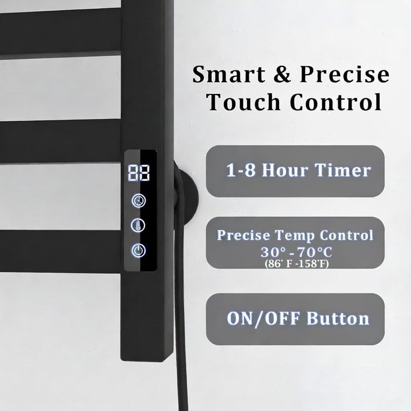 KAYOJU Store 8-Bar Towel Warmer with with Top Warmer Shelf, Electric Towel Rack Set with Fast Heating, Auto Shut-Off Timer, Matte Black Finish, Hardwired or Plug-in, Hot Towels in Bathroom - Image 5
