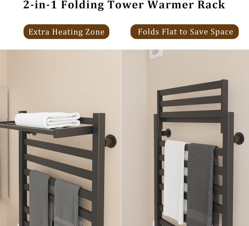 KAYOJU Store 8-Bar Towel Warmer with with Top Warmer Shelf, Electric Towel Rack Set with Fast Heating, Auto Shut-Off Timer, Matte Black Finish, Hardwired or Plug-in, Hot Towels in Bathroom - Image 2