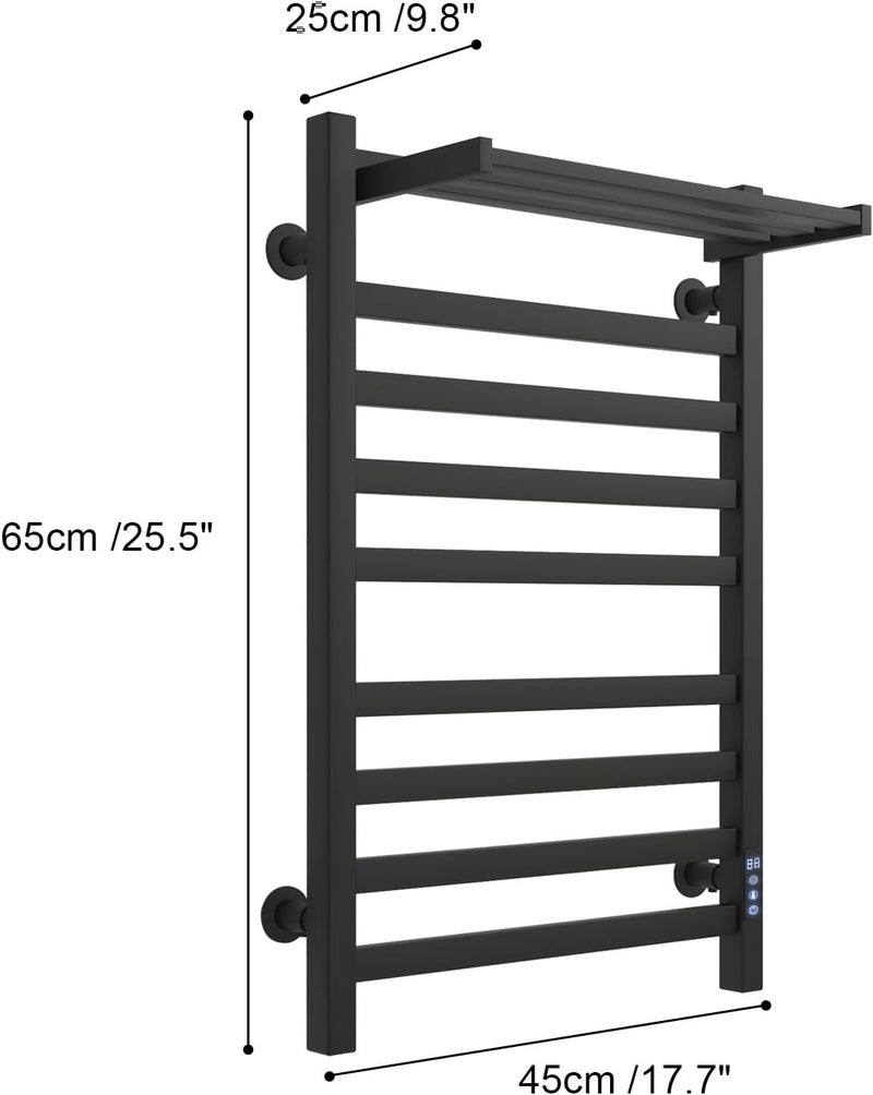 KAYOJU Store 8-Bar Towel Warmer with with Top Warmer Shelf, Electric Towel Rack Set with Fast Heating, Auto Shut-Off Timer, Matte Black Finish, Hardwired or Plug-in, Hot Towels in Bathroom - Image 4