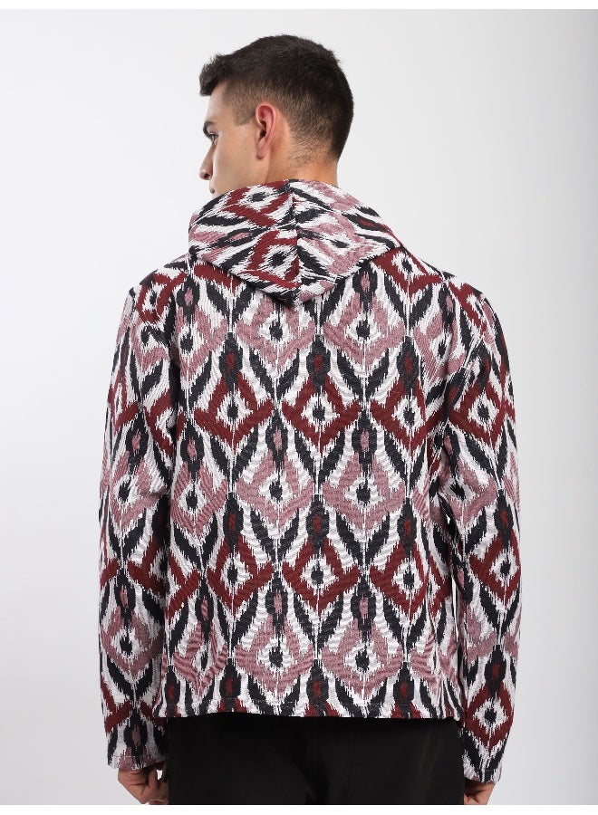 Beyoung Pink Ikat Print Hoodie Shacket  - Image 2