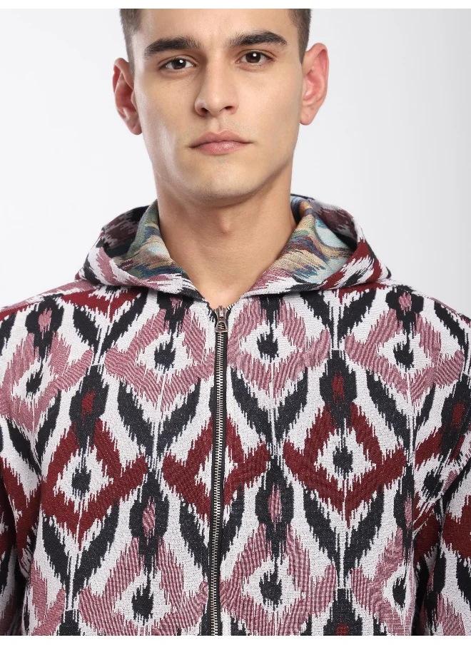 بيونغ Pink Ikat Print Hoodie Shacket