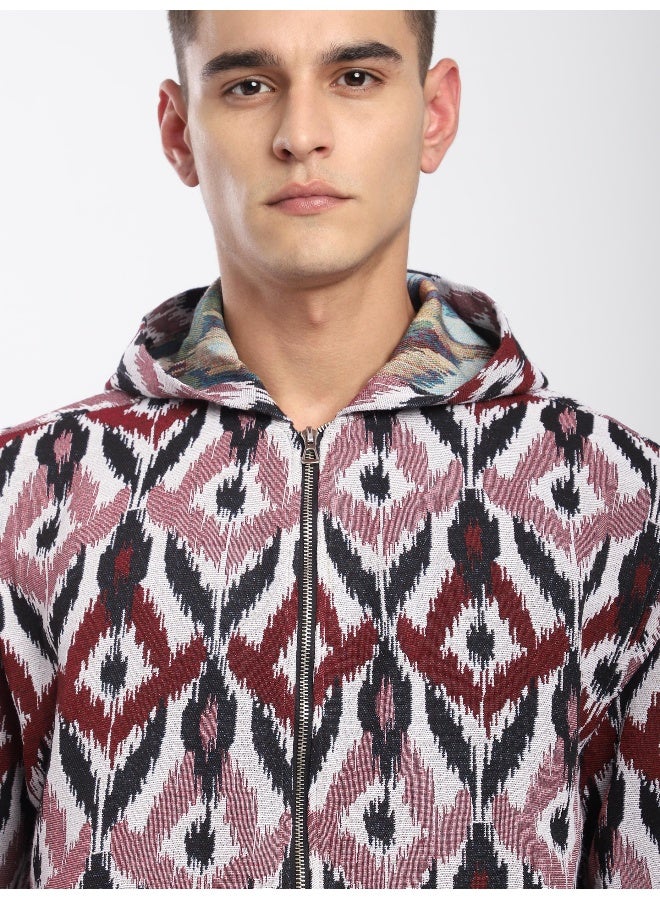 Beyoung Pink Ikat Print Hoodie Shacket  - Image 1