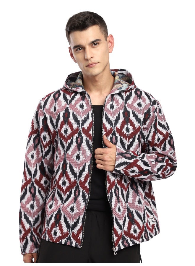 Beyoung Pink Ikat Print Hoodie Shacket  - Image 5