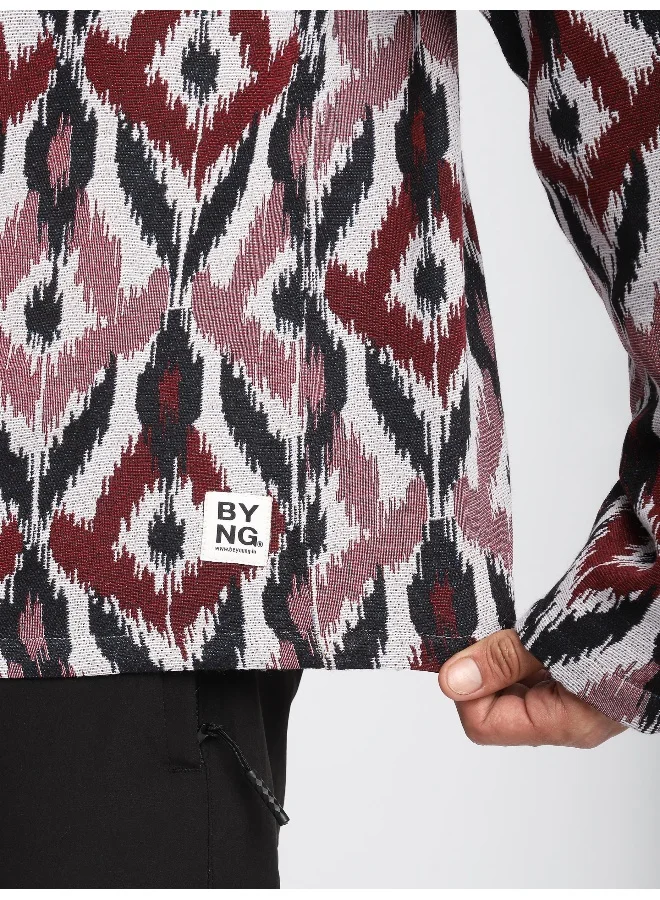 Beyoung Pink Ikat Print Hoodie Shacket