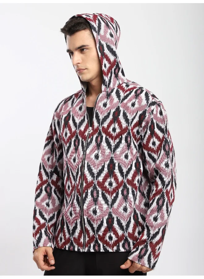 Beyoung Pink Ikat Print Hoodie Shacket