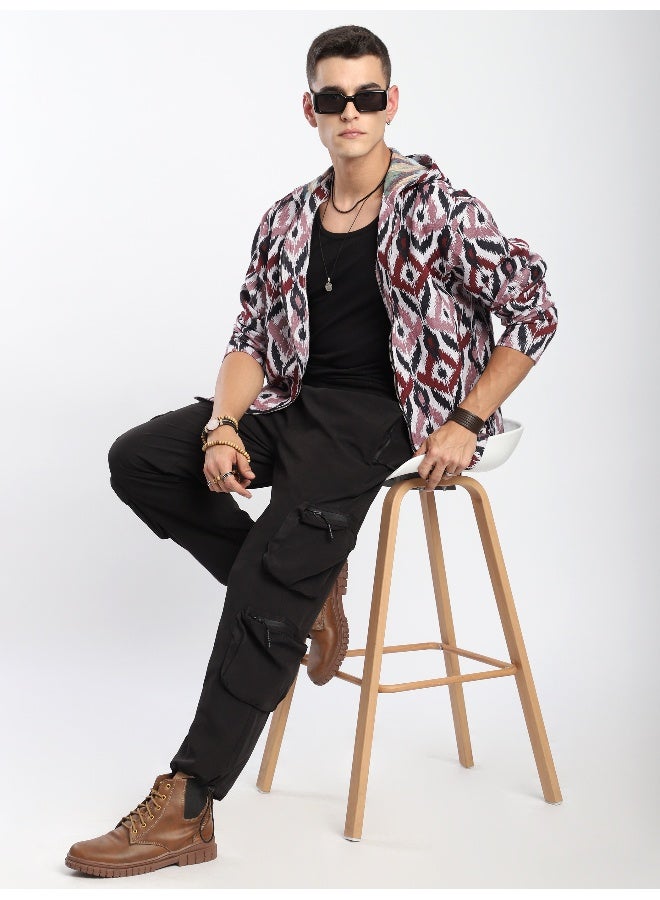 Beyoung Pink Ikat Print Hoodie Shacket  - Image 3