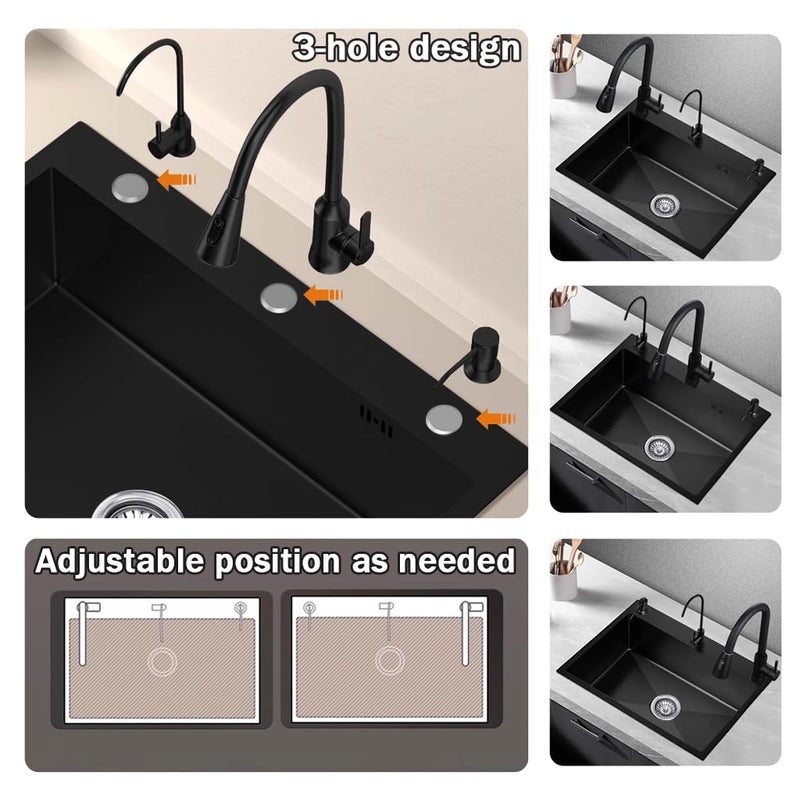 QINFFRRMI 19.7 * 17.7in Drop In Kitchen Sink,Black Stainless Steel Single Bowl Sink,Topmount Workstation Sink With Pull Out Faucet,Soap Dispenser And Drain Basket - Image 5