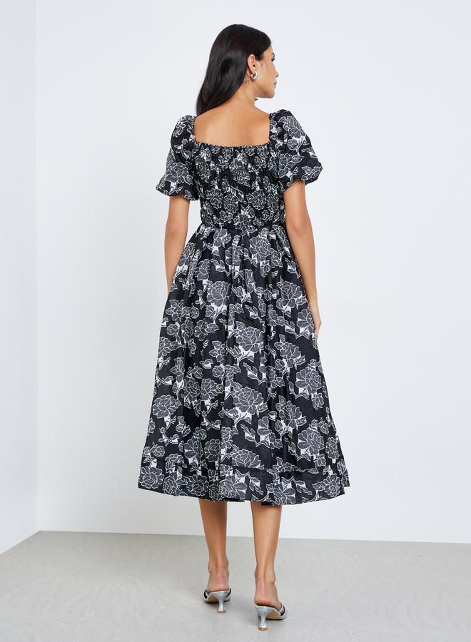 ستايلي فستان ميدي بطبعة زهور وأكمام منفوخة - Image 4