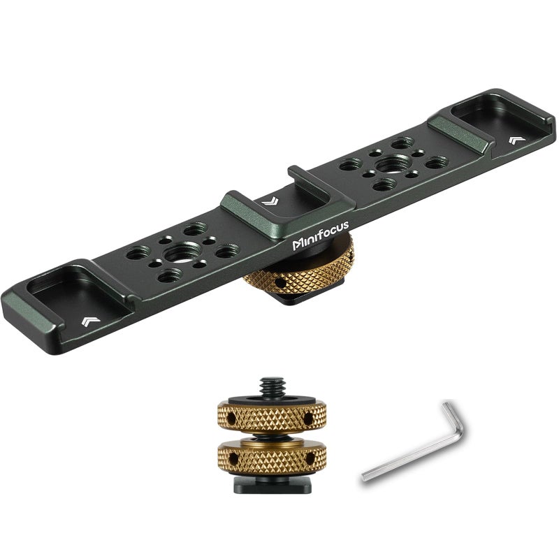 MINIFOCUS Triple Cold Shoe Extension Bar Mount Aluminum Alloy Hot Shoe Mount Bracket with 14 Thread Holes for DSLR Camera Microphone Tripod LED Video Light Flashlight - Image 2