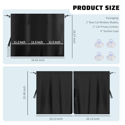 Figpade 3PCS Upgraded Rear Car Window Shades,2PCS Window Shade for Car & 1PC Cars Privacy Curtain with Storage Pockets,Essential Windows Cars Shades for Sun Shading & Privacy Protection - Image 2