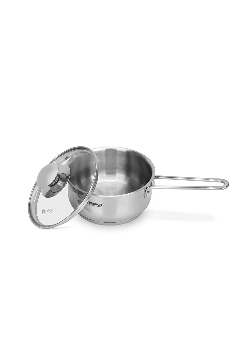 Fissman - Saucepan 900mL with Glass Lid, Stainless Steel 18/10 INOX304 Saucepan Gulliver Series, Induction Bottom Suitable for all Types of Stoves, Long Stay-Cool Ergonomic Handle - Image 1