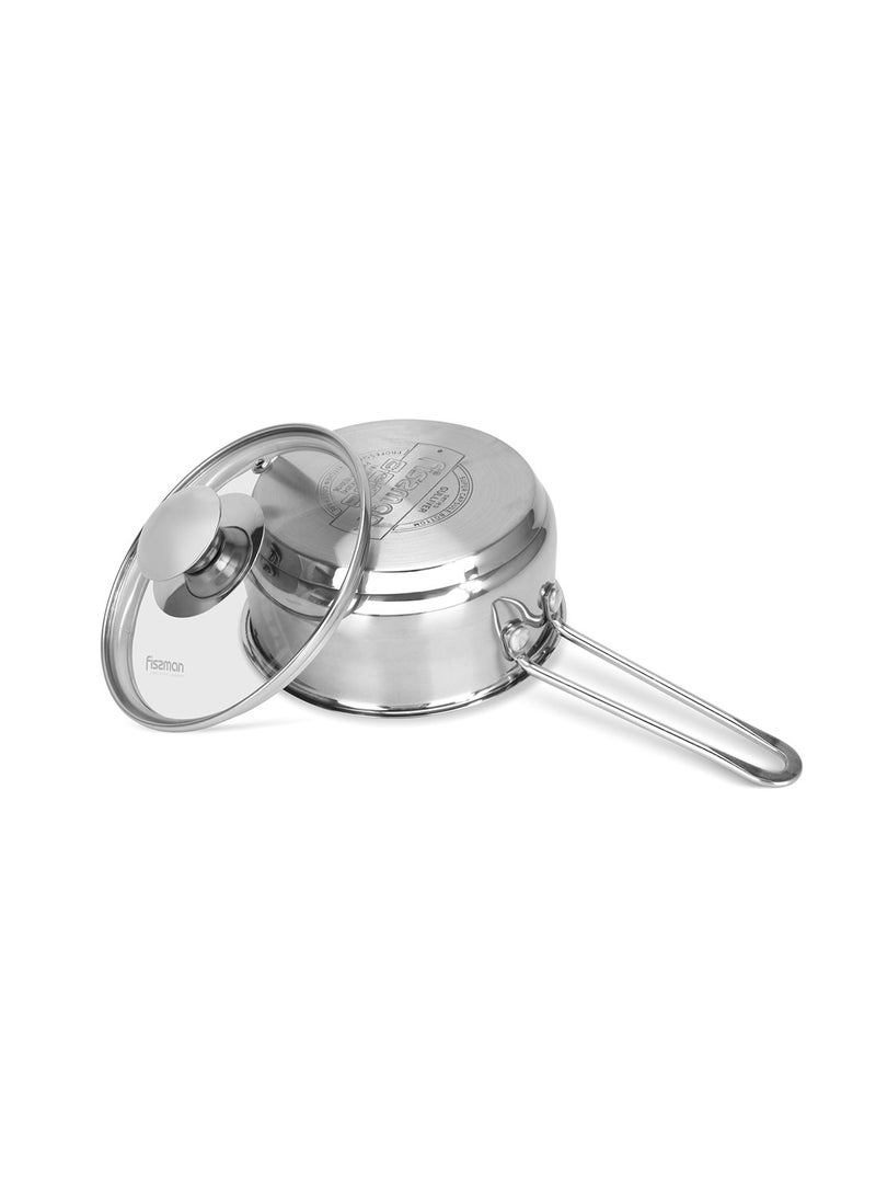 Fissman - Saucepan 900mL with Glass Lid, Stainless Steel 18/10 INOX304 Saucepan Gulliver Series, Induction Bottom Suitable for all Types of Stoves, Long Stay-Cool Ergonomic Handle - Image 1