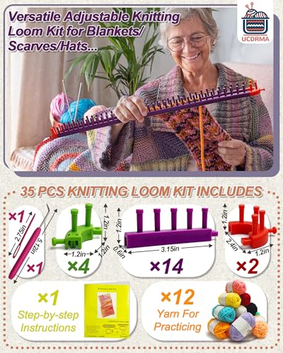 UCDRMA Adjustable Loom Knitting Kit, Up to 21 Different Sizes and Shapes Knitting Loom for Blankets/Scarves/Hats, Infinity Loom Crochet with 12 Yarn & Instructions, Flexible Yarn Loom for Beginners - Image 2