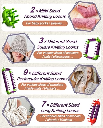 UCDRMA Adjustable Loom Knitting Kit, Up to 21 Different Sizes and Shapes Knitting Loom for Blankets/Scarves/Hats, Infinity Loom Crochet with 12 Yarn & Instructions, Flexible Yarn Loom for Beginners - Image 4