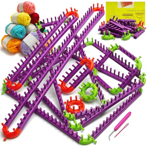 UCDRMA Adjustable Loom Knitting Kit, Up to 21 Different Sizes and Shapes Knitting Loom for Blankets/Scarves/Hats, Infinity Loom Crochet with 12 Yarn & Instructions, Flexible Yarn Loom for Beginners - Image 1