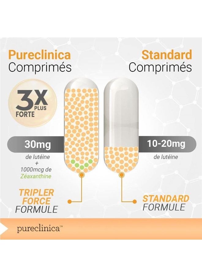 pureclinica - Lutein 30mg x 90 Tablets. with 1000mcg Zeaxanthin per Tablet. 3 x The Strength of Regular Lutein Tablets. SKU: LU3 - Image 1