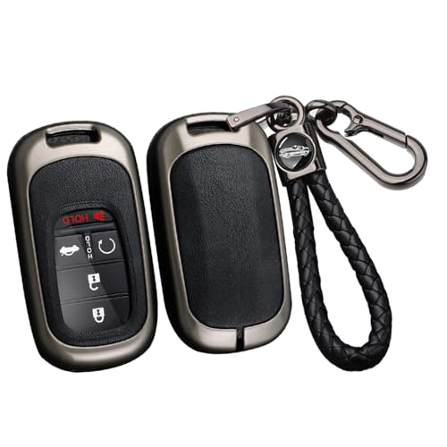 SANRILY PU Leather+Zinc Alloy 3/4/5 Button Key Fob Cover Fit for Honda Civic 2022 2023 2024 Accord HR-V Pilot CR-V Keyless Key Holder with Keychain Black - Image 1